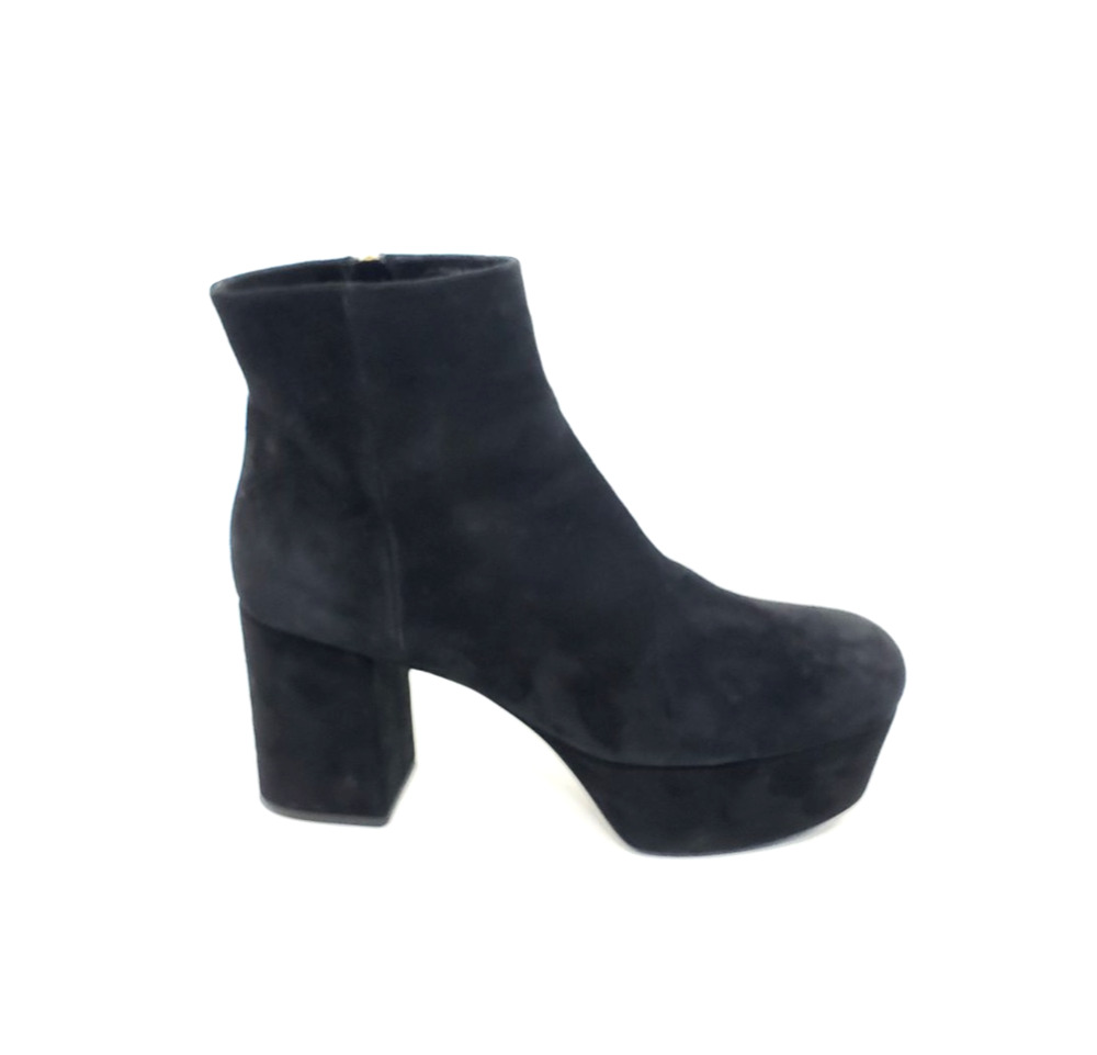 Prada Womens Platform Ankle Boots Block Heel Black Suede Side Zip Size 9.5